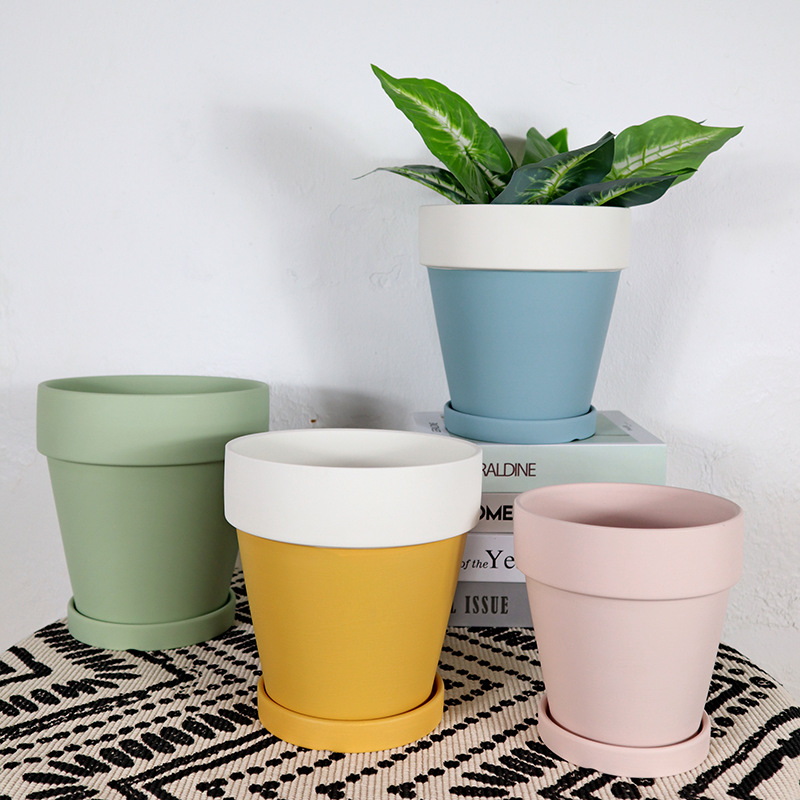Ins Nordic -style red pottery pot round matte trap with succulent flowers flower flowers green potted ceramic basin