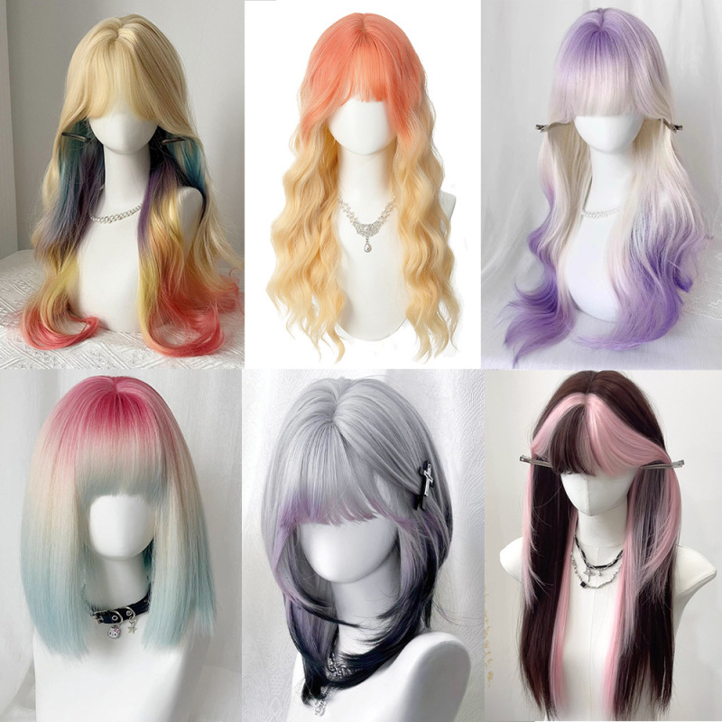 Wig Lolita Long Curly Hair Rainbow Gradient Natural Artificial Big Wave Atmosphere Dopamine Colorful Wig New Wig Lolita Long Curly Hair Rainbow Gradient Natural Artificial Big Wave Atmosphere Dopamine Colorful Wig New