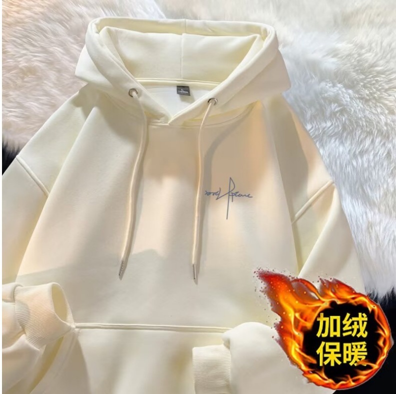 连帽卫衣情侣秋冬季加绒加厚百搭潮牌字母印花美式上衣服外套|undefined