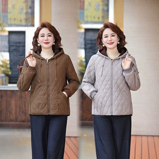 2026新款中老年妈妈装菱格连帽棉衣女秋冬洋气减龄轻薄保暖短款外