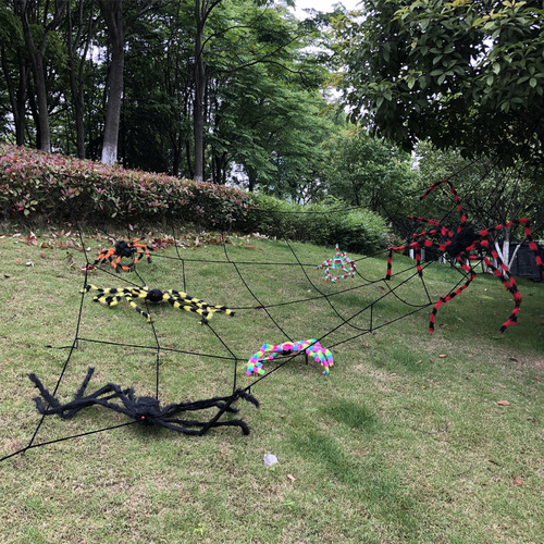 Halloween spider decoration props outdoor venue layout spider web plush spider toy simulated plush spider