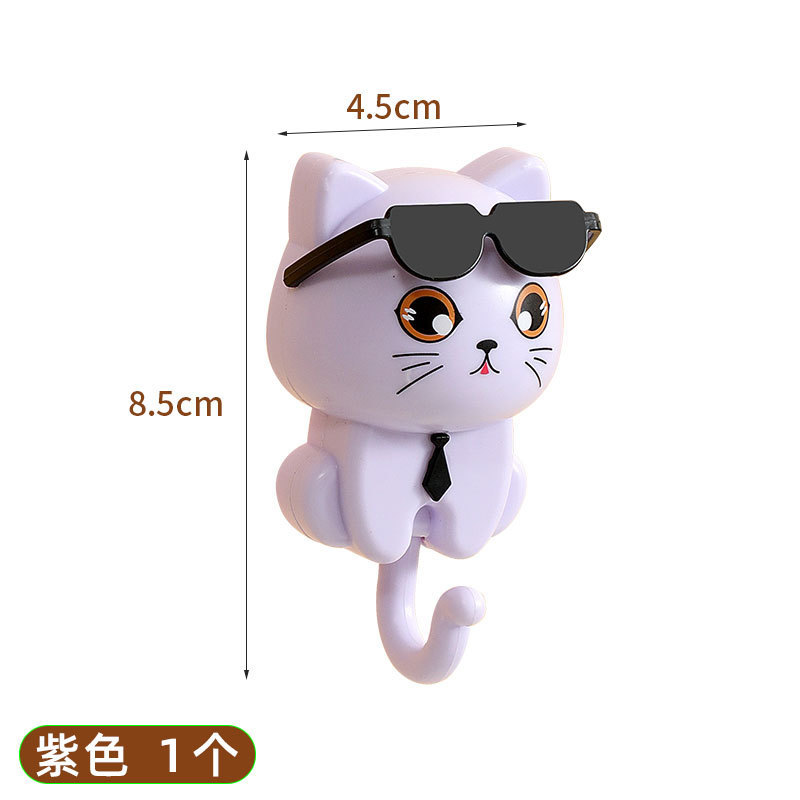 创意卡通衣钩钥匙卡通可爱黑猫衣帽粘钩免孔强力眼睛转动猫咪挂钩|undefined