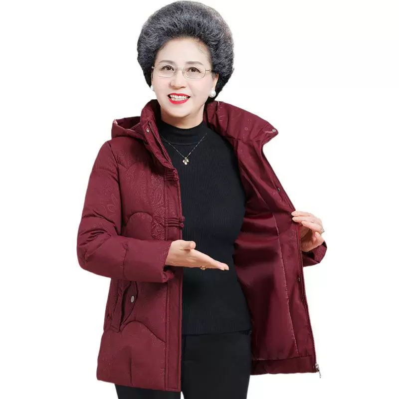 Женщины среднего и пожилого возраста утолщенные теплые хлопчатобумажные пальто с капюшоном зимой