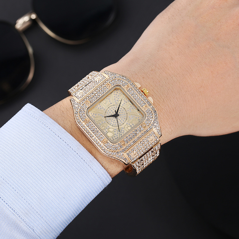 fashionable square men's watch for leisure hip-hop style