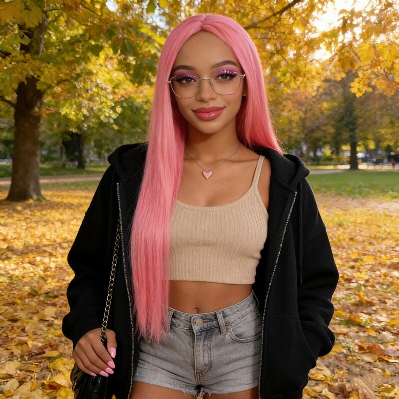 Foreign Trade European and American Style Wigs for Women, African Pink Color, Middle-Parted Long Straight Hair, Cross-Border E-Commerce Supply, High-Temperature Fiber, Machine-Made Full Wig Foreign Trade European and American Style Wigs for Women, African Pink Color, Middle-Parted Long Straight Hair, Cross-Border E-Commerce Supply, High-Temperature Fiber, Machine-Made Full Wig