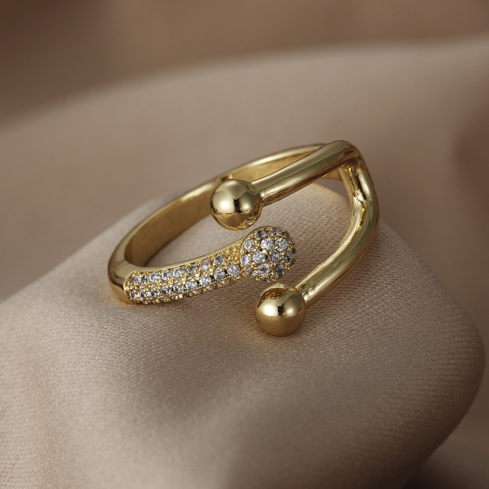 Simple Style Solid Color Copper Plating Inlay Zircon Open Ring 1 Piece