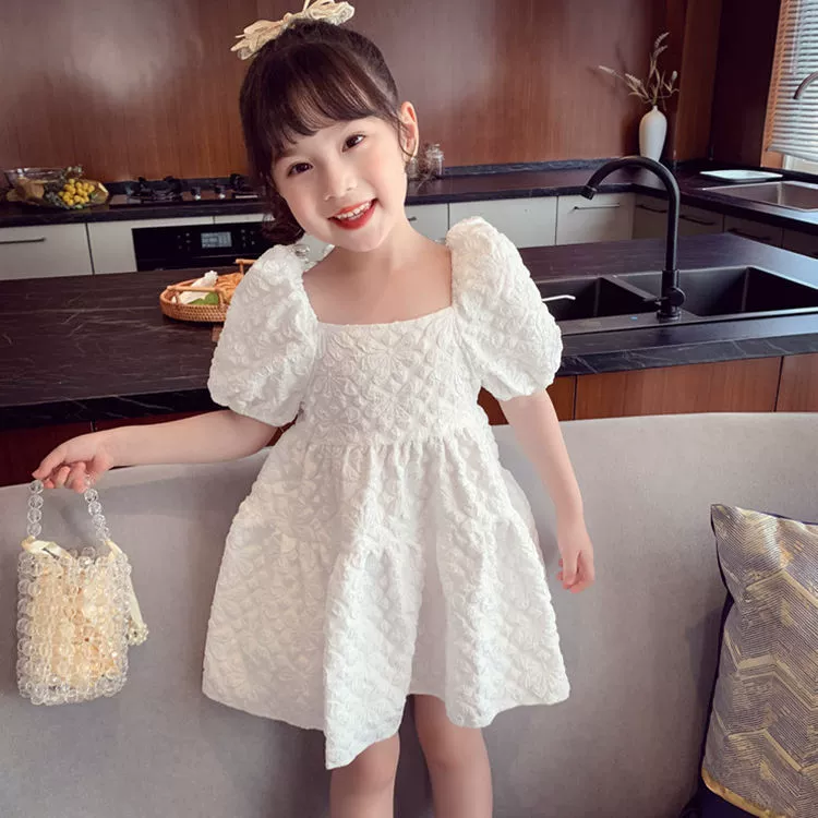 Летнее платье, юбка, летняя одежда, детский костюм маленькой принцессы, коллекция 2021 года, корейский стиль, интернет-знаменитость, рукава-буфы