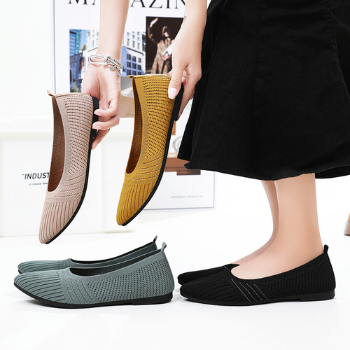 Women's Summer Slip-on Flat Casual Shoes, Solid Color, Versatile Women's Shoes, French Soft Sole, Non-tiring Single Shoes