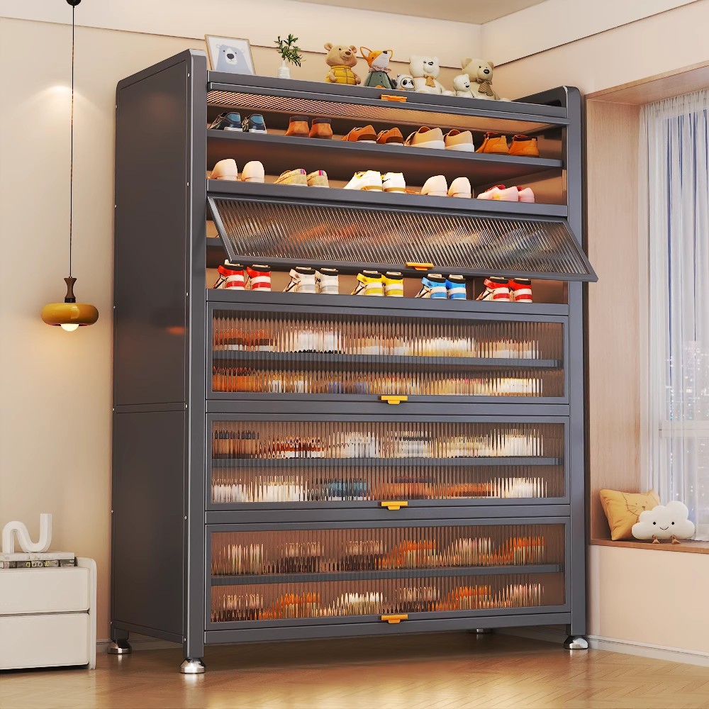 Steel Dust-Proof Shoe Cabinet for Home Entrance Multi-Layer Entrance Cabinet Large-Capacity Storage Cabinet Entry Flip-Up Door Multi-Layer Shoe Rack