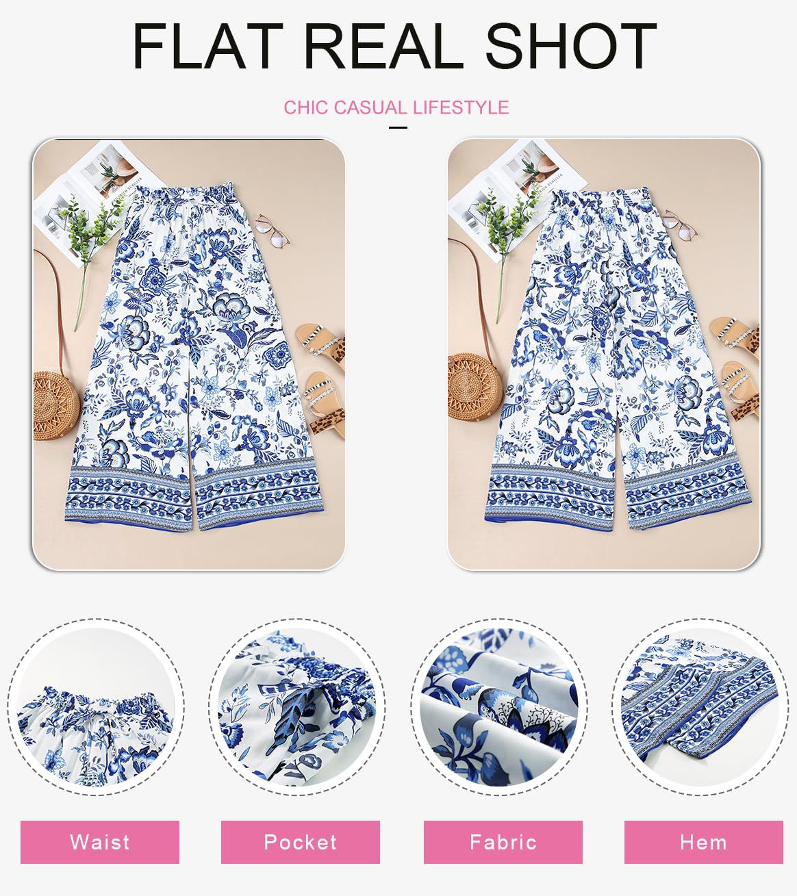 354g Weight Full Length Pants Length Spandex, Polyester Fabric Type High Waist Waist Line Casual Pants Pants Type Holiday, Daily Occasion Loose Fit Type Flower Pattern Summer Season Women's Gender Casual Style Women's Holiday Daily Casual Flower Full Length Casual Pants 10