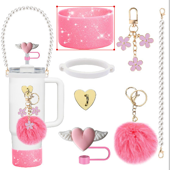 Amazon taza de calor cuentas brazalete llavero botella de agua colgante margarita gorra de paja flor colgante taza cubierta