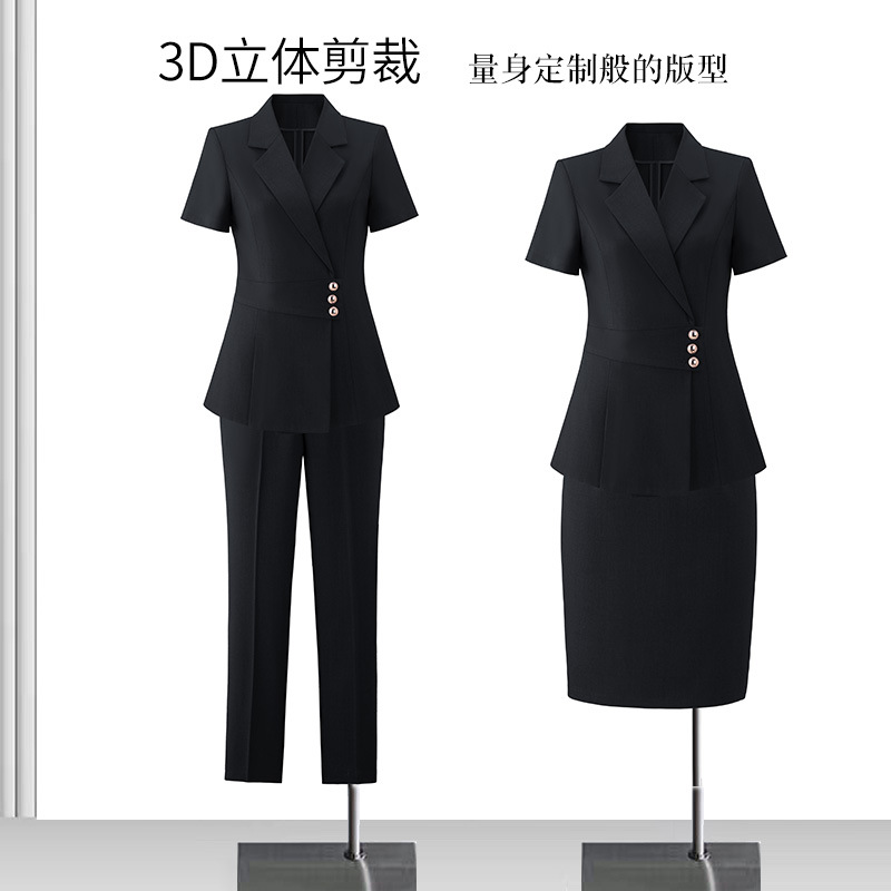 Navy Blue Suit Women's Summer Short-Sleeved Sales Department Customer Service Elegant Formal Hotel Front Desk Manager Work Clothes