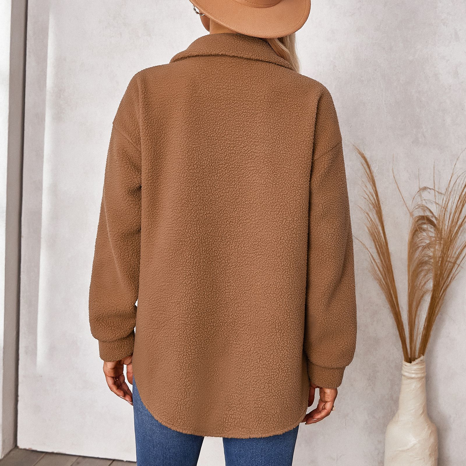 Women's Clothing 2022 Autumn And Winter New Tops Women's Solid Color Fashion Lapel Plush Loose Coat