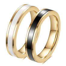 欧美新款ins简约4MM光面不锈钢单槽陶瓷时尚百搭陶瓷不锈钢戒指女