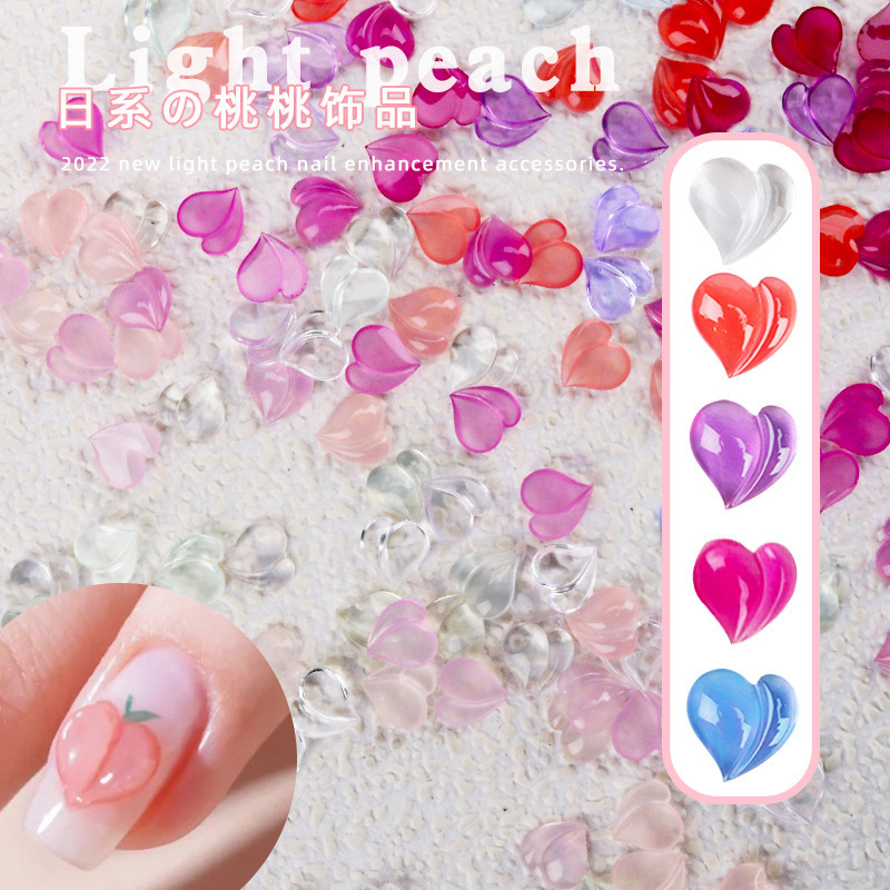 2022 Light Change Love Nail Art Jewelry Fart Peach Nail Accessories Small Fresh Light Sense Color Change Pink Peach Permeable