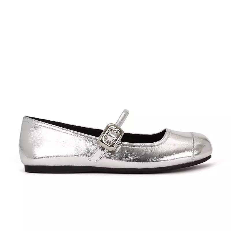 Versión de piel de oveja ~ Zapatos Mary Jane franceses que aumentan la altura, estilo igual al de Grape Mom, para mujer, zapatos planos de ballet con hebilla cuadrada, zapatos individuales para mujer.