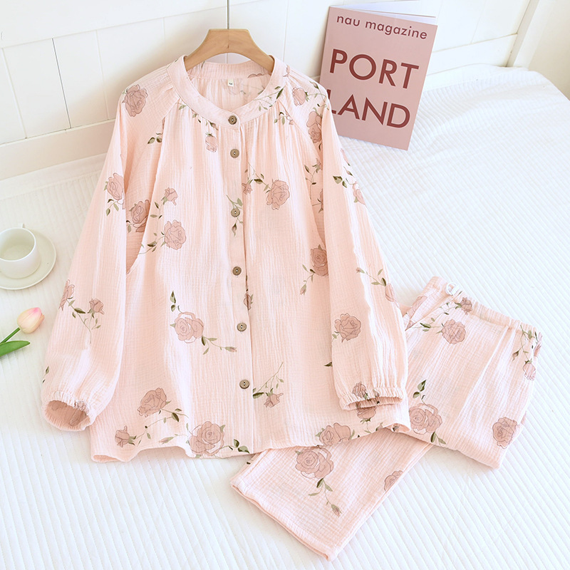 plus size Double-layer Cotton Yarn Moon Clothing Spring and Summer Postpartum Pure Cotton Feeding suit Breast Pad Pajamas for Pregnant Women Spring and Autumn