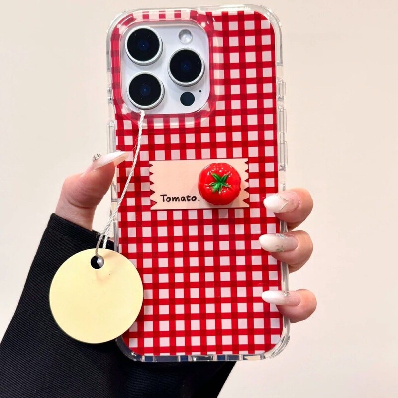 Niche Red Plaid Tomato Suitable for iPhone 16Pro Mobile Phone Case 15Pro Anti-Fall 14 Stylish 13 Female Ins Style Niche Red Plaid Tomato Suitable for iPhone 16Pro Mobile Phone Case 15Pro Anti-Fall 14 Stylish 13 Female Ins Style