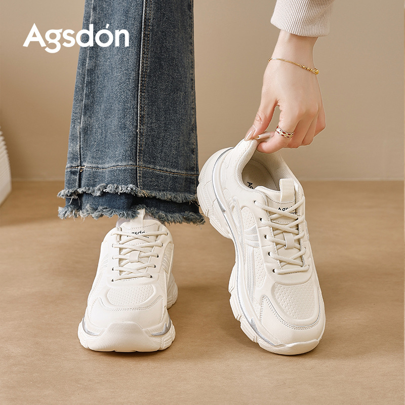 Augu Shi Deng zapatos blancos para padres mujeres 2025 nuevos estudiantes de otoño zapatos deportivos de suela gruesa zapatos casuales de montaña ligeros