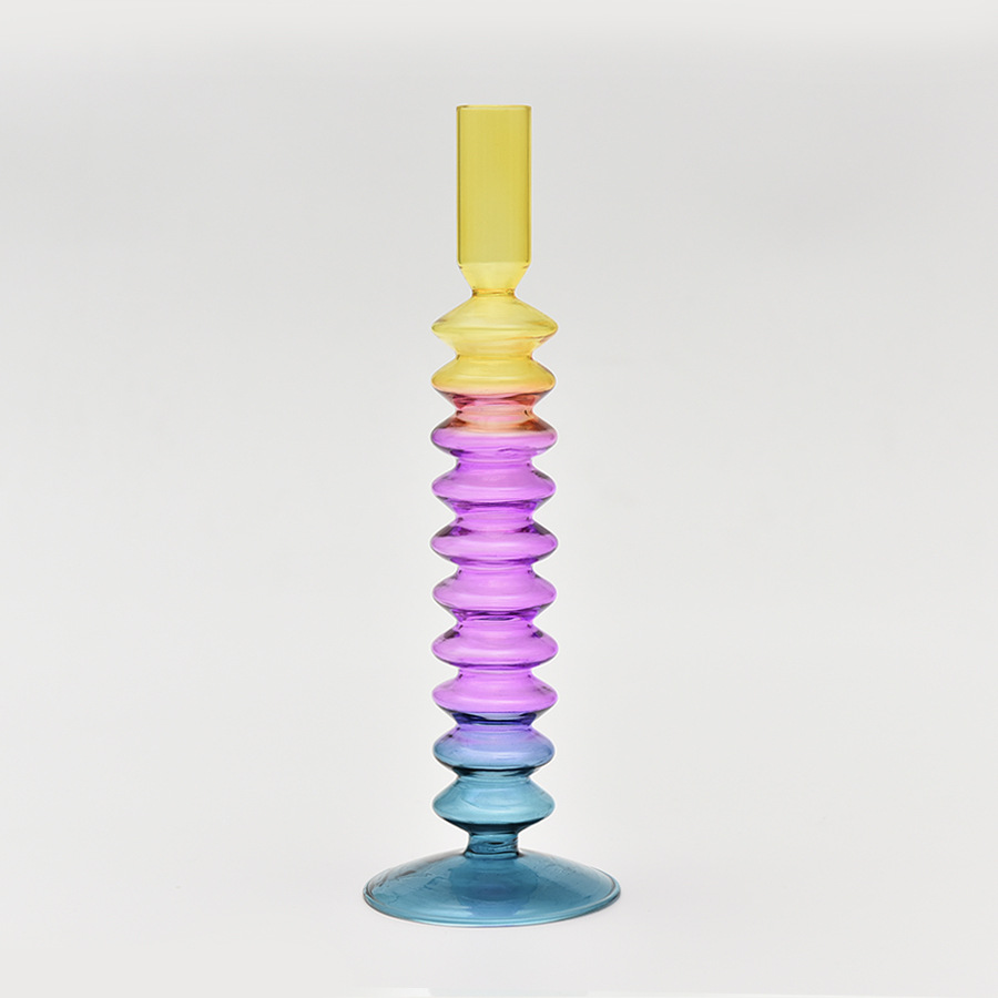 Creativo en vidrio de colores candelabro decoraciones para el hogar boda props de disparo retro contraposición candelabro fábrica al por mayor
