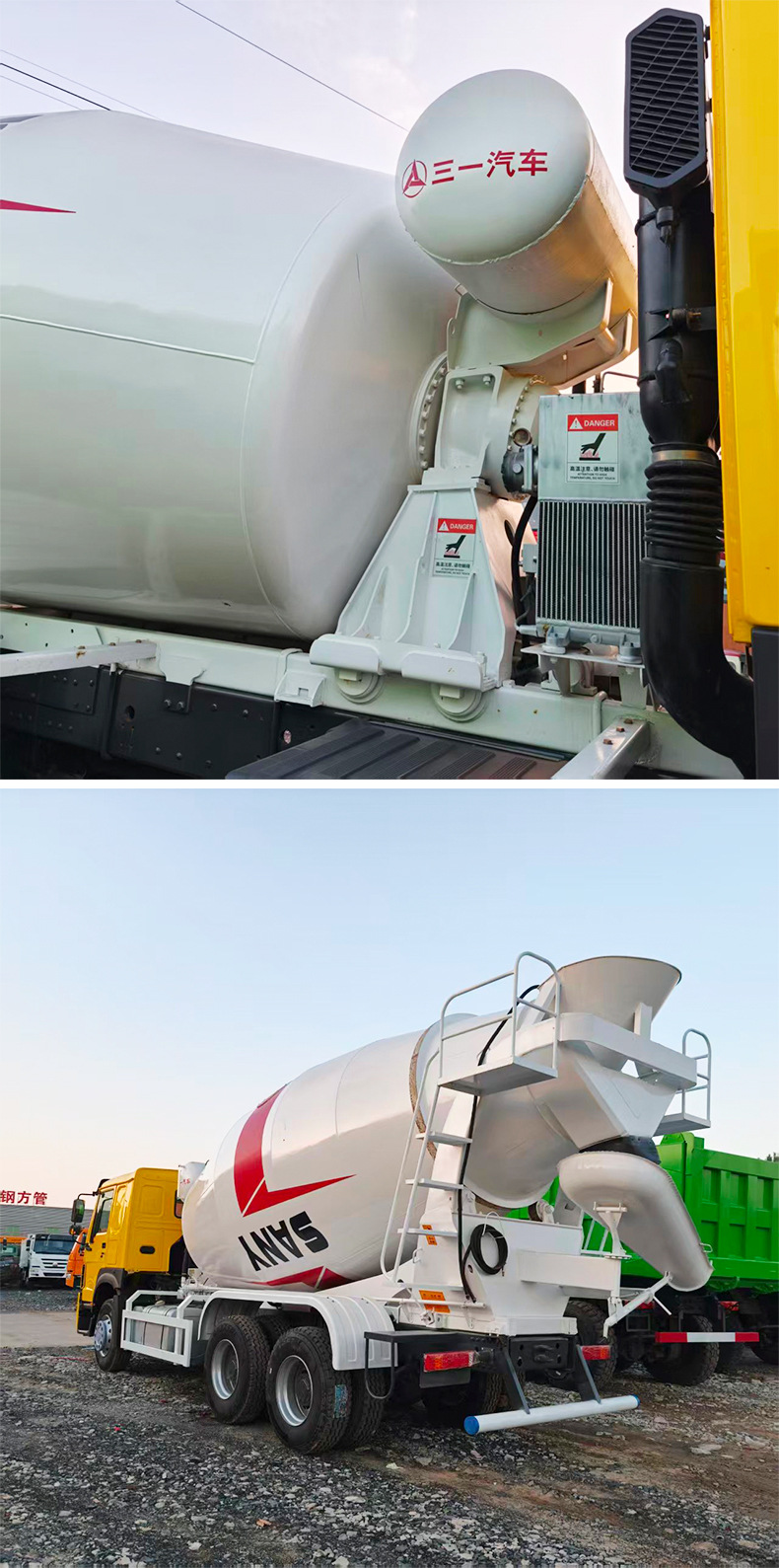 Export of HOWO concrete mixer trucks for construction use, complete with all necessary documents, supports on-site inspection
