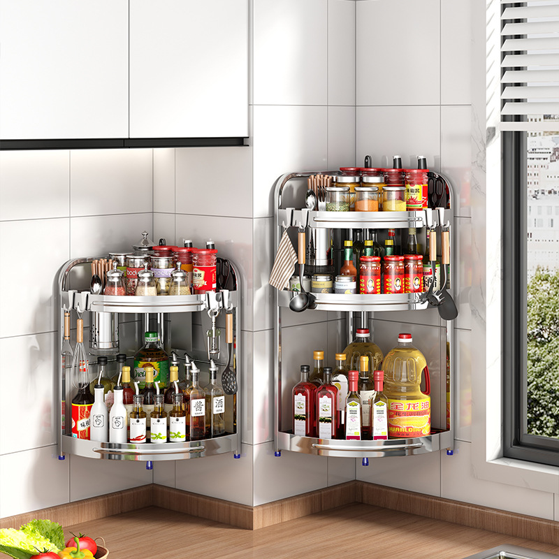 不锈钢厨房调料置物架壁挂转角调味品盐罐筷子刀具收纳架免打孔