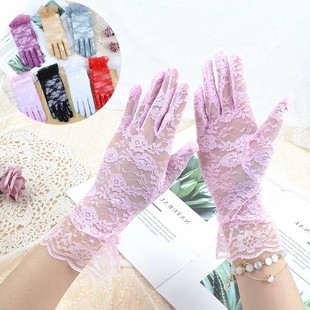 Lace Summer Thin Gloves Sun Protection Ladies Elastic Cut Out Wedding Dress Etiquette Bride White Black Red Rose Gloves