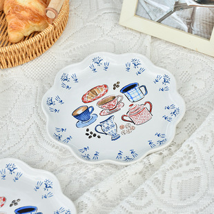 Original Design Ceramic Plate High Color Value Tableware British Dim & Cake Plate Sweet Plate Fruit Plate Household Cute Dinner Plate