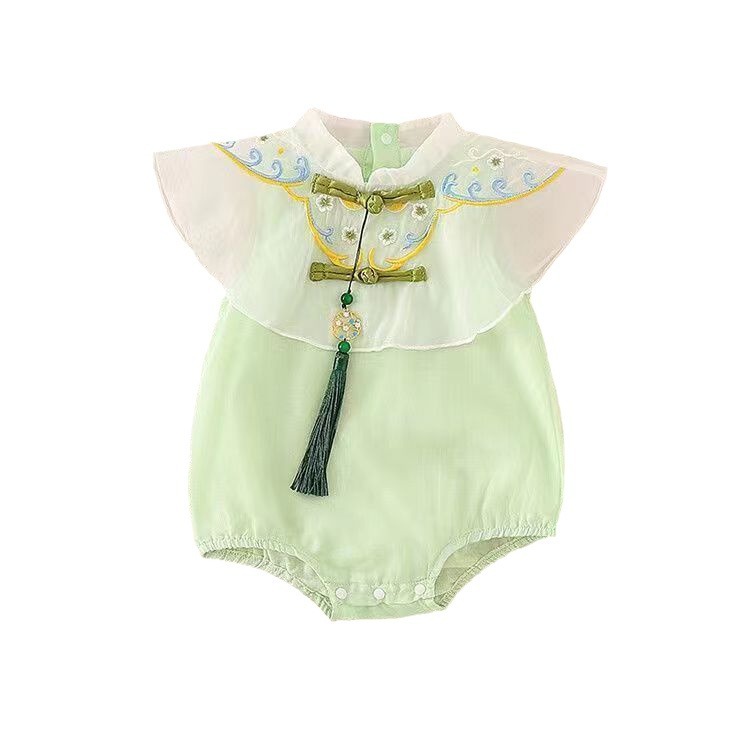 Mono del bebé verano nuevo mono estilo chino recién nacido un mes cien días bolsa pedo triángulo mameluco