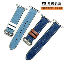 工厂批发新款苹果表带帆布撞色牛仔手表带男女适用iwatch表带现货