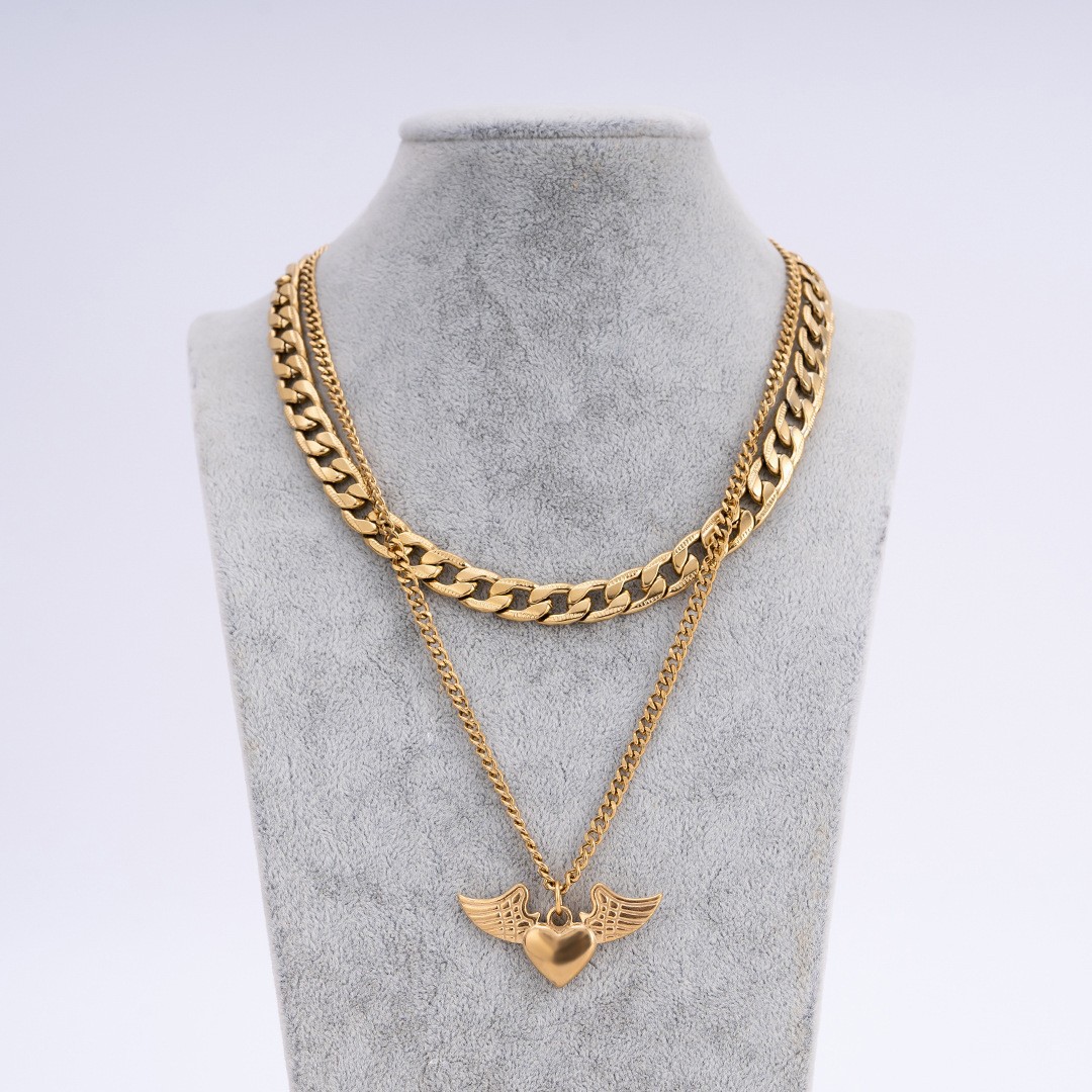New Multi layered Exquisite Multiple Chains Layered Heart shaped Pendant Long Necklace Set_voghion.com