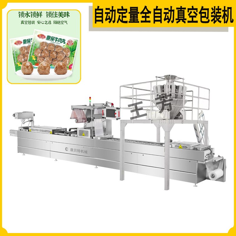 自动定量全自动连续拉伸膜锁鲜丸子真空包装机 墨鱼丸真空包装机