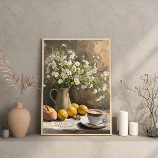 Shein Labeling Retro Oil Painting Style Flower Lemon Living Room Bedroom Canvas Decorative Painting Core Poster Frameless