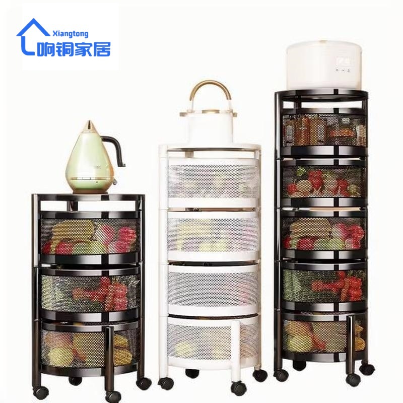 Estante redondo giratorio de cocina con ruedas, almacenamiento multicapa para frutas y verduras