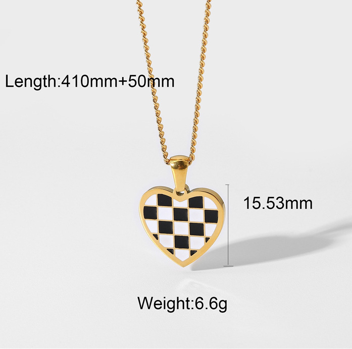 European And American Trend Black And White Lattice Titanium Steel Women's Necklace Jewelry display picture 4