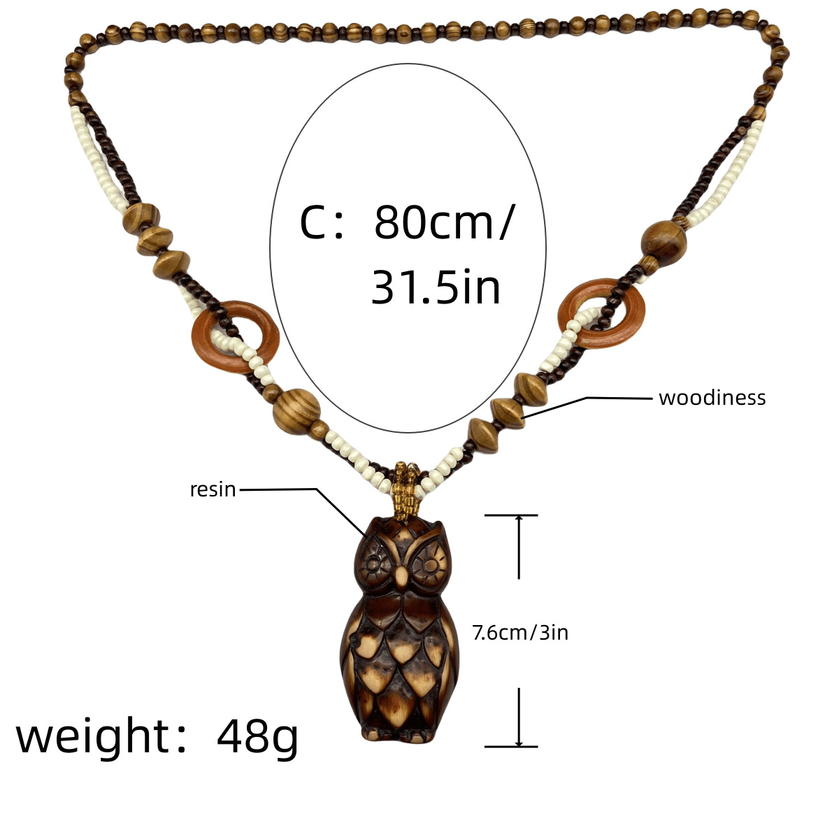 54g Weight Sweater Chain, Long Necklace, Necklace Classification 1 Piece Quantity Holiday, Street Occasion Wood, Resin Material Cat, Owl, Eagle Pattern Women's Gender Casual, Retro Style Casual Retro Cat Owl Eagle Wood Resin Pendant Necklaces Wholesale 无