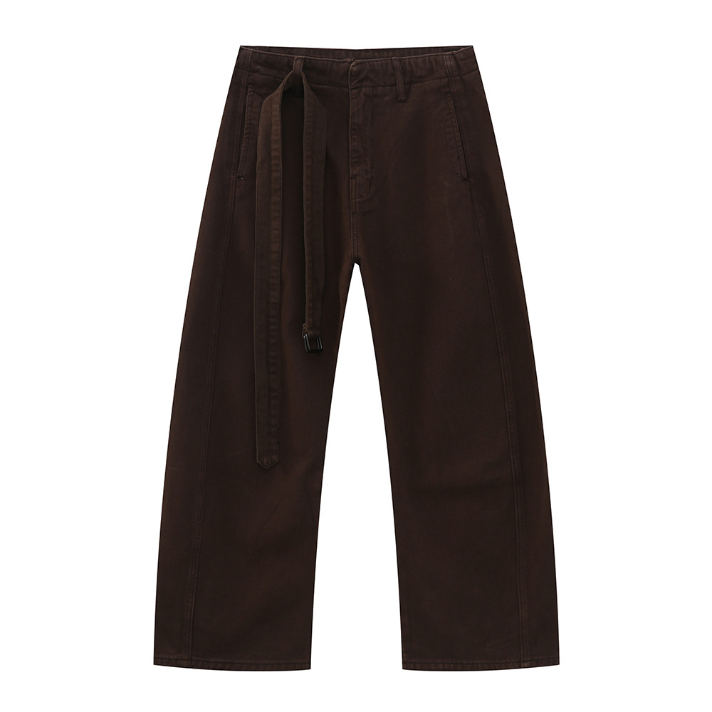 MTLCLOTHES para hombre | Nuevo estilo coreano casual cleanfit color sólido con cinturón jeans sueltos rectos