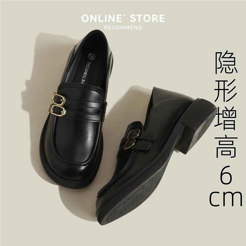 313233 Small Size Invisible Inner Women's Shoes Thick-Soled Lazy Loafers Women's Flats Black British Style Small Leather Shoes