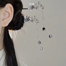 中国风水墨花朵发饰女流苏个性发簪现代简约盘发簪子女高级感发钗