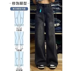 大きいサイズのアメリカのレトロな黒いジーパンの女性の春の新型の太ったmmはゆったりしていて痩せています。