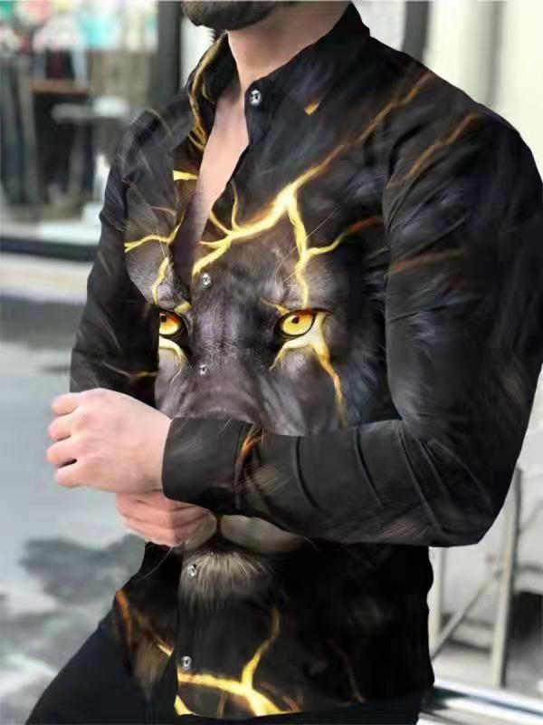 Comercio exterior transfronterizo nuevos hombres 3D impresión europea y americana casual calle moda impresión digital camisa de manga larga camisa delgada de los hombres