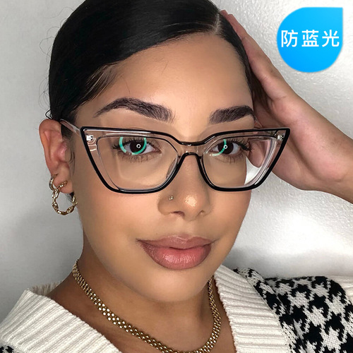 Fluorescent Line Frame Cat-Eye Blue Light Blocking Glasses  European and American Personal Style Fashion Instagram Eyeglass Frames for Women