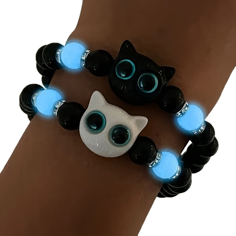 発光オリジナルチーズかわいい子猫ブレスレットシェルスター黒と白のブレスレットカップルブレスレットギフト|undefined