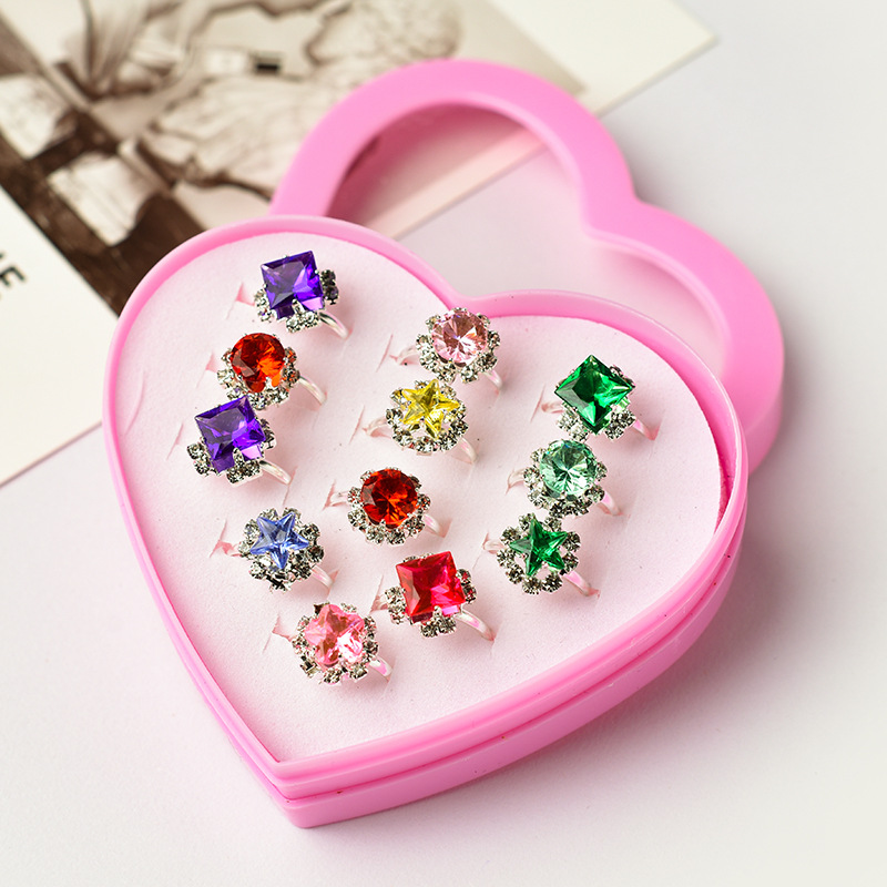 Anillo DE LOS NIÑOS caja de regalo caja de amor del estudiante traje rhinestone niñas anillo ajustable 36 princesa anillos