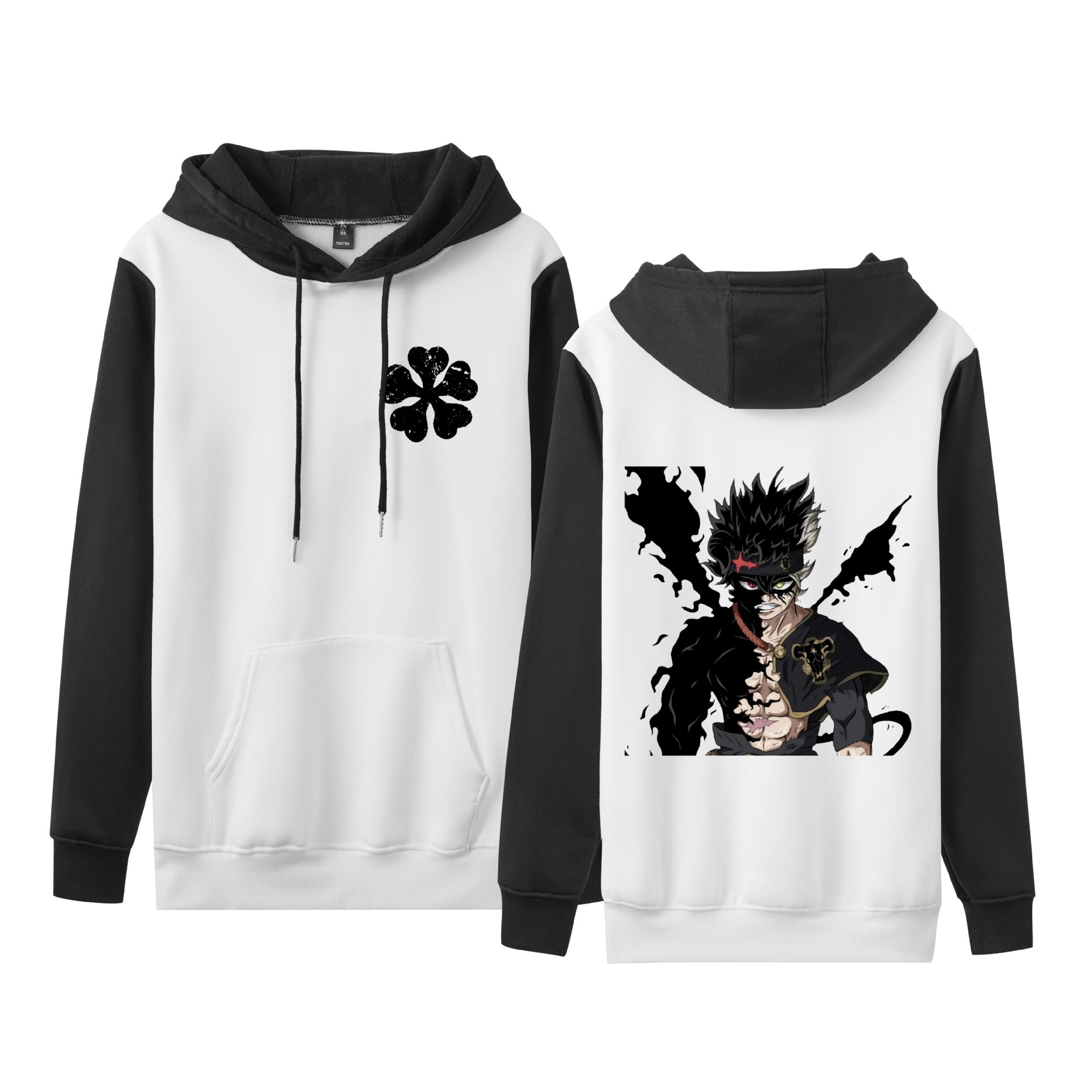 Trébol de cuatro hojas negro Black Clover suéter de pareja de talla grande para hombres y mujeres sudadera con capucha de contraste con capucha