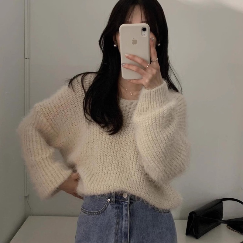 韩国东大门2025秋冬季新款慵懒风宽松软糯保暖V领套头长袖毛衣女|undefined