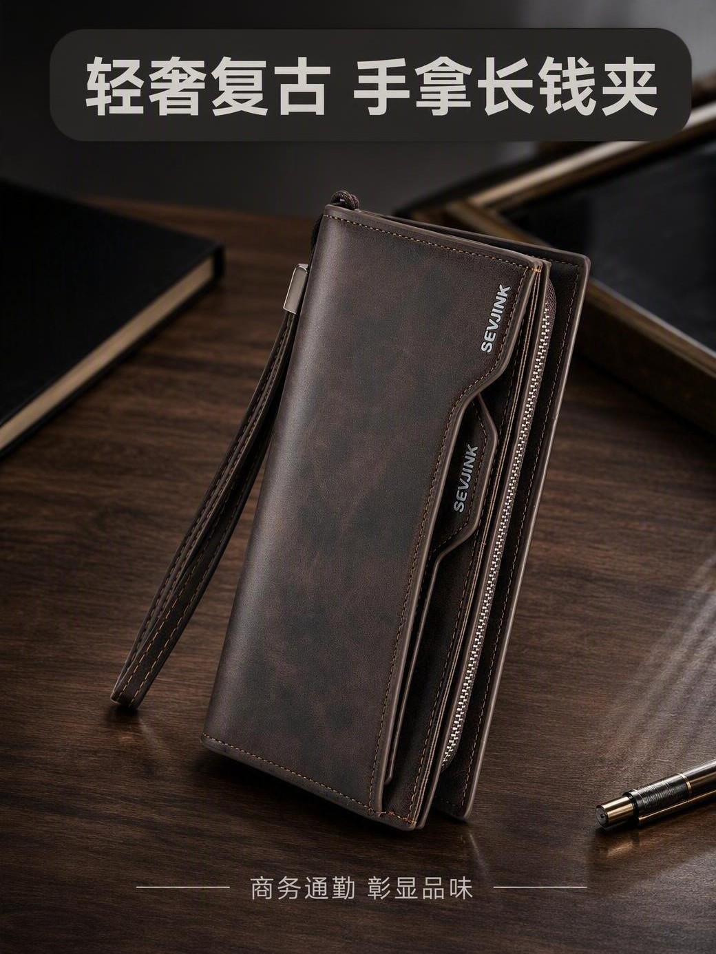 Carefully Selected Premium Vintage Crazy Horse Leather Men's Long Wallet, Large Capacity Cross-Border Wallet with Multiple Card Slots and Zipper Clutch