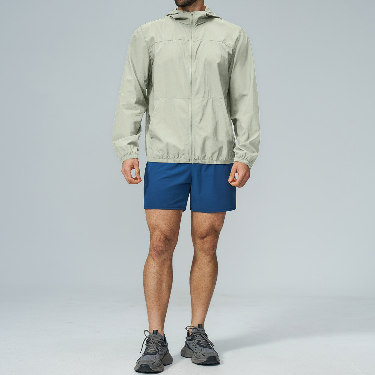 Cross-border European and American men's outdoor sports sun protection hooded zip-up jacket for hiking, fitness, and fishing, long-sleeved 2566