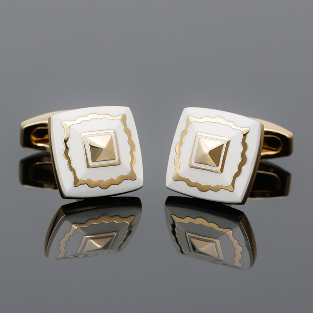 Men's Cufflinks Cross-Border Hot-Selling Accessible Luxury French Gold Square Shirt Cufflinks Jewelry 1 Pair Ready for Wholesale Delivery