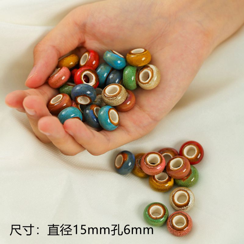 Wholesale Jingdezhen ceramic loose beads round beads flower glaze large hole beads diy jewelry accessories bracelet necklace material bag